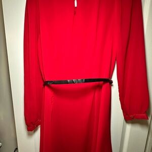 Elegant Red Dress with Black Belt